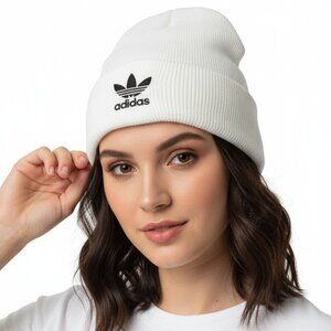 Adidas Trefoil Beanie White Black IQ5539 One Size OSFM Unisex Knit Hat‎